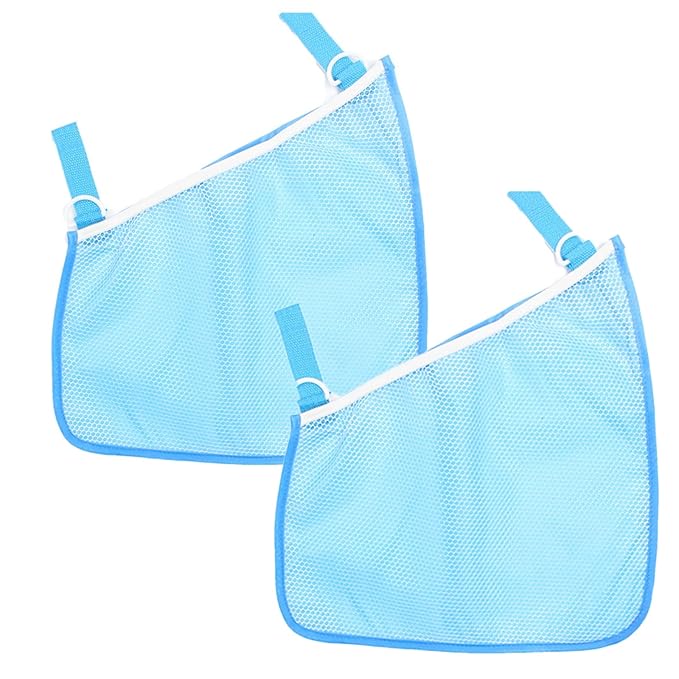 2 Pack Universal Side Sling Stroller Mesh Cargo Net and Organizer, Non-Slip and Adjustable Straps, Extra Stroller Storage Space (Blue)