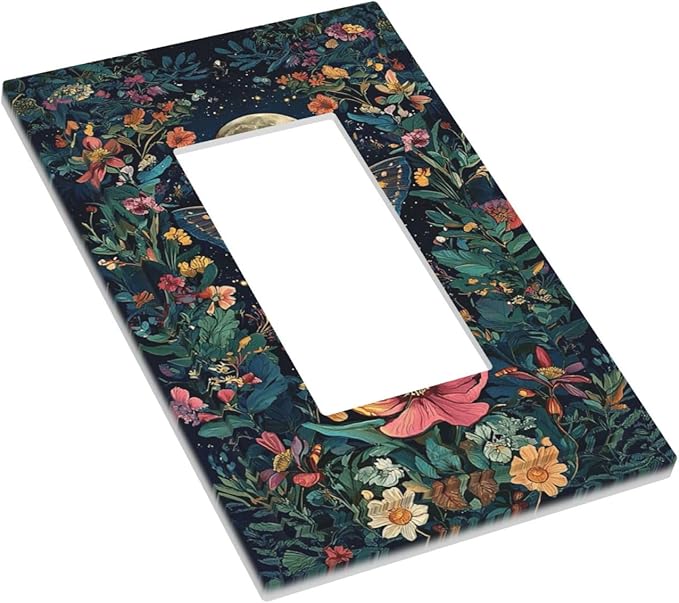 Decorative Outlet Covers Bohemian Moon Butterfly Floral 1 Gang Single Rocker Light Switch Cover Plate GFCI Wall Plates Electrical Switch Plate Cover for Bedroom Cabin Decor