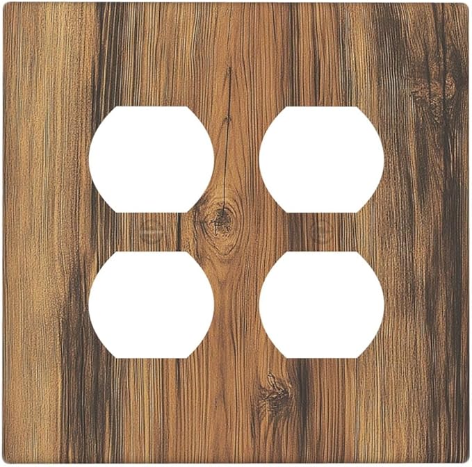 Outlet Covers Vintage Rustic Country Brown Wood 2 Gang Double Duplex Decorative Light Switch Covers Electrical Wallplates Socket Faceplate For Farmhouse Cabin Decor