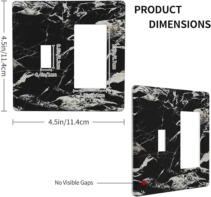 Black Marble Patterns Low Key Luxurious Outlet Covers 1 Toggle 1 Rocker Combination Decorative Wall Plate Electrical Switch Plates Light Switch Cover Plate for Bathroom Kitchen Decor