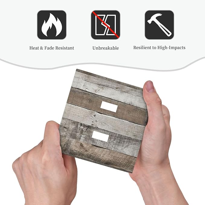 Natural Grey Wood Vintage Faux Wood Grain Decorative Switch Plates 2 Gang Double Toggle Outlet Light Switch Cover Wall Plate Electrical Faceplate for Farmhouse Home Decor