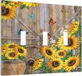Rustic Sunflower Barn Door Country Wood Plank 3 Gang Light Switch Covers Decorative Triple Toggle Wall Plate Electrical Faceplate Switchplate for Farmhouse Bathroom Bedroom Home Decor