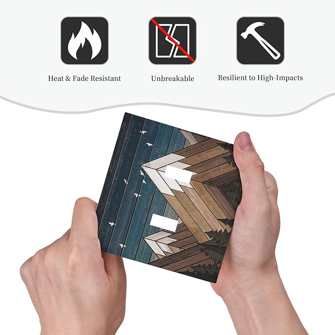 Rustic Geometric Mountain Wilderness Wood 2 Gang Light Switch Cover Plate Double Toggle Wall Plate Decorative Outlet Cover Electrical Faceplate Switchplate for Bedroom Bathroom Kitchen Decor