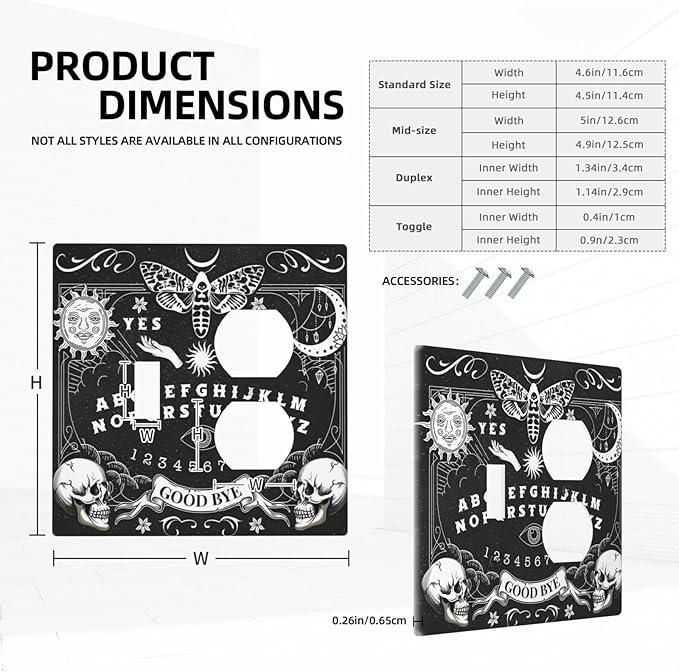 Black Witchy Skeleton Skull Gothic Sun Moon Wallplates 1 Toggle 1 Duplex Switch Plate Electrical GFCI Faceplate Decorative Light Switch Covers for Bedroom Living Room Decor