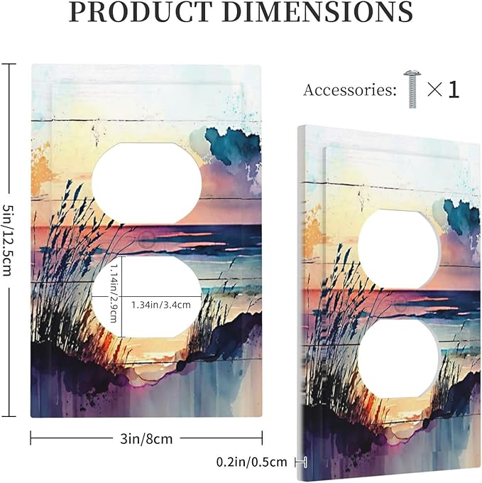 Decorative Outlet Covers Sunset Beach Abstract Nature Coastal Seascape 1 Gang Duplex Light Switch Cover Plate Unique Wall Plates for Electrical Outlets Switch Plate Covers for Bedroom Decor