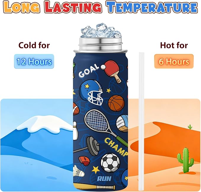 Sports Gifts for Men & Women - 18oz Water Bottle with Straw Lid, Stainless Steel Insulated Tumbler, Leakproof, BPA-Free, for Her, School, Travel - Sport Lovers Birthday Gift Cup (1pc)