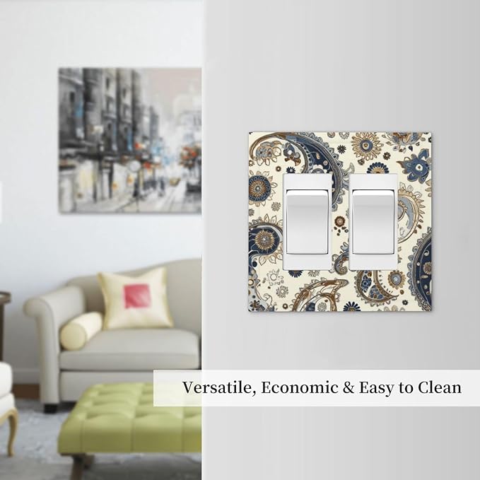 Decorative Outlet Covers Doodle Style Floral Abstract Teardrop 2 Gang Double Gfci Rocker Electrical Wall Panels Light Switch Cover Plate For Bed Room Living Room Decor