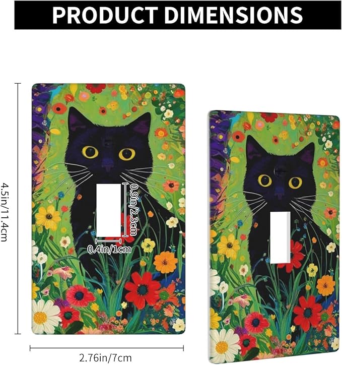Decorative Art Light Switch Covers Cute Cat & Floral Single Toggle Wall Plate Decorative Switchcover Electrical Switchplate for Home Decor
