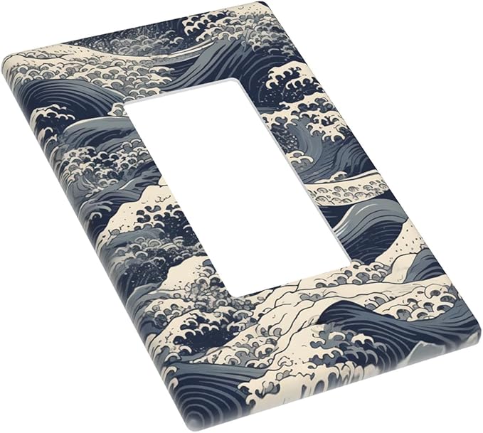 Ocean Waves 1-Gang Rocker Wall Plate, Blue Sea Wave Coastal Switch Plate for Beach House, Bathroom & Coastal Home
