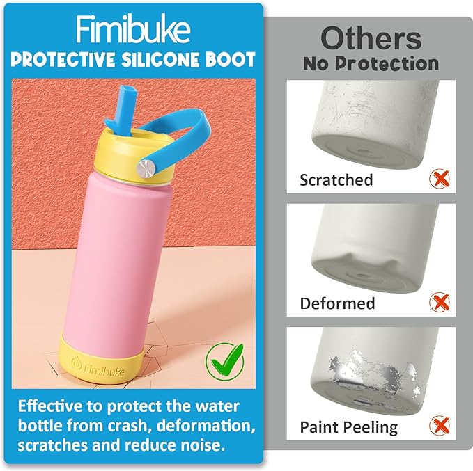 Fimibuke Kids Insulated Water Bottle, 18oz BPA FREE 18/8 Stainless Steel Kids Cup with Straw Travel Tumbler Double Wall Vacuum Leak Proof Toddler Water Bottle for School Boys Girls(1 Pack, Pool)
