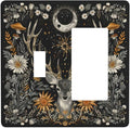 Light Switch Cover Plate Vintage Deer Flowers Moon Natural Plants Floral 2 Gang Combo Wall Plates Toggle Rocker Decorative Switch Plates and Outlet Covers for Bathroom Bedroom Decor