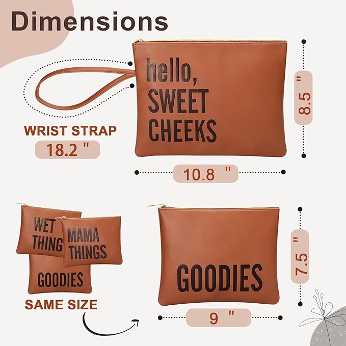 MOMINSIDE Baby Diaper Bag Organizer, Water Resistant Wet Bags Set of 4 Leather Diaper Clutch,Diaper Bag Organizing Pouches Packing Cubes, Cloth Diaper Wet Dry Bags for Daily Use Travel Vacations
