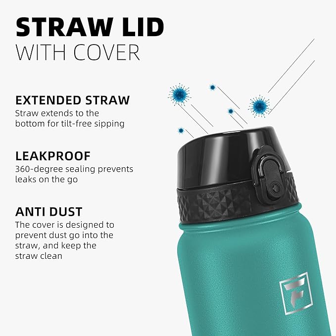 Fanhaw 40 oz Insulated Stainless Steel Water Bottle with Straw Lid, Leakproof Extra-Large Sports Bottle for Men & Women (Green Blue)