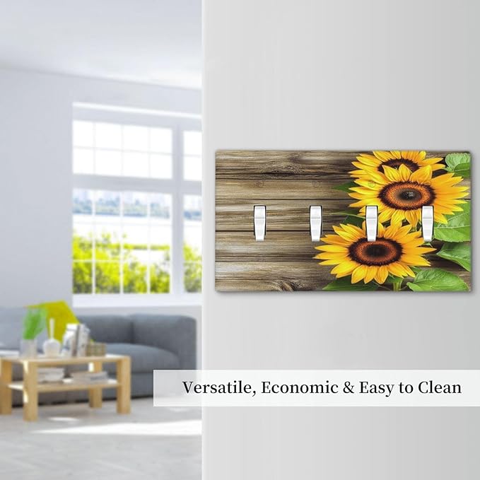 Light Switch Covers Sunflowers Rustic Wood Quad Toggle Electrical Faceplate 4 Gang Wall Plate Decorative Switch Plates For Farmhouse Cabin Decor