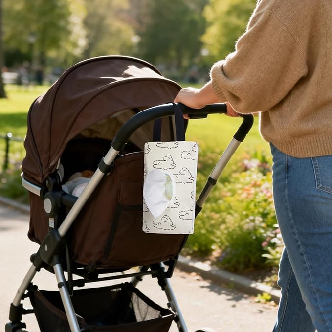 Quilted Baby Wipe Holder Floral Diaper Pouch Portable Quilted Wipes Bag for Car, Stroller (Rabbit)