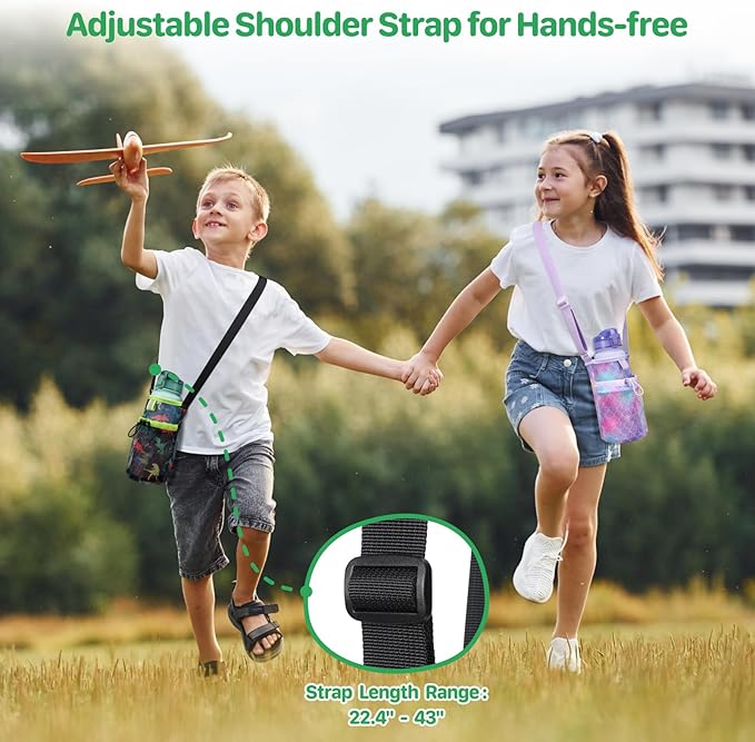 Water Bottle Carrier for Kids - Water Bottle Holder with Strap, Boys Girls Water Bottle Sling Bag for 10/12/14/16/18Oz Water Bottles Walking Hiking Camping