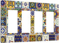 Yellow Mexican Moroccan Sun Tile 4 Gang Quad Rocker Light Switch Cover Decorative Quadruple Device GFCI/Decorator Wall Plate Electric Faceplate Screwless