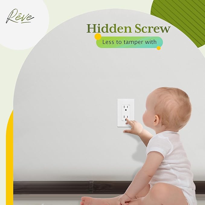 TG Screwless Decorator Wall Plates Child Safe Outlet Covers, Size 1-Gang 4.50" H x 2.75” L, Unbreakable Polycarbonate Thermoplastic, UL Listed, Glossy, White (5 Pack)