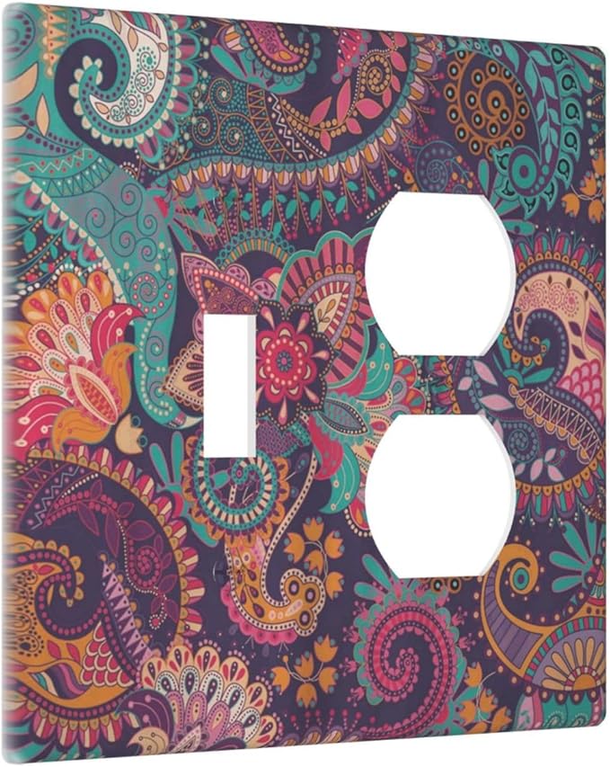 Mandala Boho Paisley Purple Floral Colorful Flower Wallplates 1 Toggle 1 Duplex Switch Plate Electrical GFCI Faceplate Decorative Light Switch Covers for Home Bedroom Decor