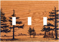 Pine Forest Natural Scenery Silhouette Wood Grain Decorative Switch Plates 3 Gang Wall Plate Triple Toggle Light Switch Cover Faceplate Electrical Wall Panels for Farmhouse Home Decor