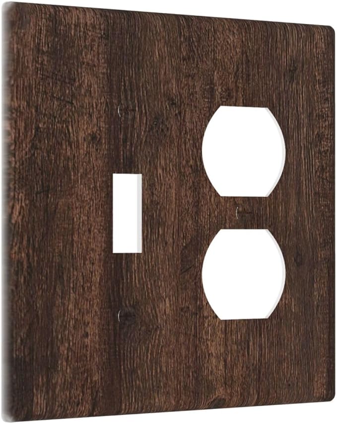 Decorative Switch Cover Plate with Rustic Dark Wood Grain & Vintage Style Design Toggle Duplex Wall Plate 2 Gang Light Switch Cover Outlet Covers for Kitchen/Living Room