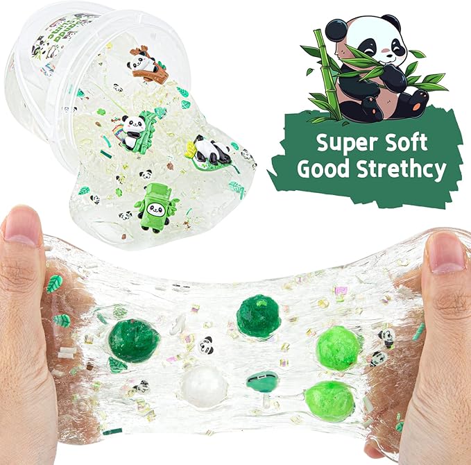 10 FL OZ Panda Clear Slime Bucket, Big Slime Kit with Clay, Slimes Party Favors for Kids, Glimmer Crunchy Slimes Includes 9 Packs of Add-ins, Sensory Experience DIY Toys for Girls and Boys Ages 8-12