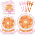 96 Pcs Pancakes and Pajamas Scalloped Party Supplies Pajama Brunch Birthday Plates and Napkins Pink Night Sleepover Tableware Set for Girl Brunch Slumber Birthday Party Supplies, Serves 24
