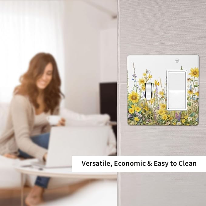 Wildflowers Sunflower Lavender Daisy Floral Outlet Covers 1 Toggle 1 Rocker Combination Decorative Wall Plate Electrical Switch Plates Light Switch Cover Plate for Bedroom Living Room Decor