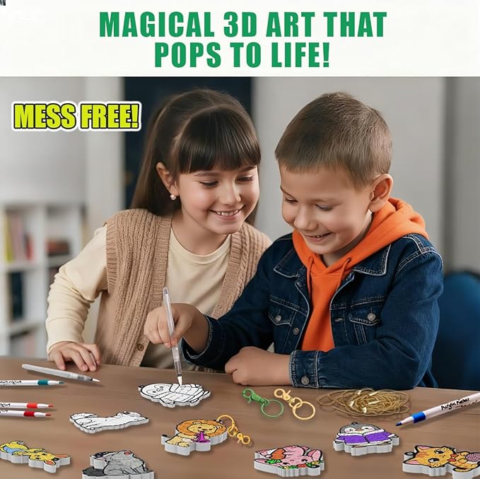 WurLoo Aqua Puffs 3D Art Kit Animals, Magic Foam Texture Painting Kit, Mess-Free Craft for Kids, DIY Color & Inflate Activity, Travel Toys & Creative Gifts for Girls and Boys Ages 4, 5, 6, 7, 8, 9, 10