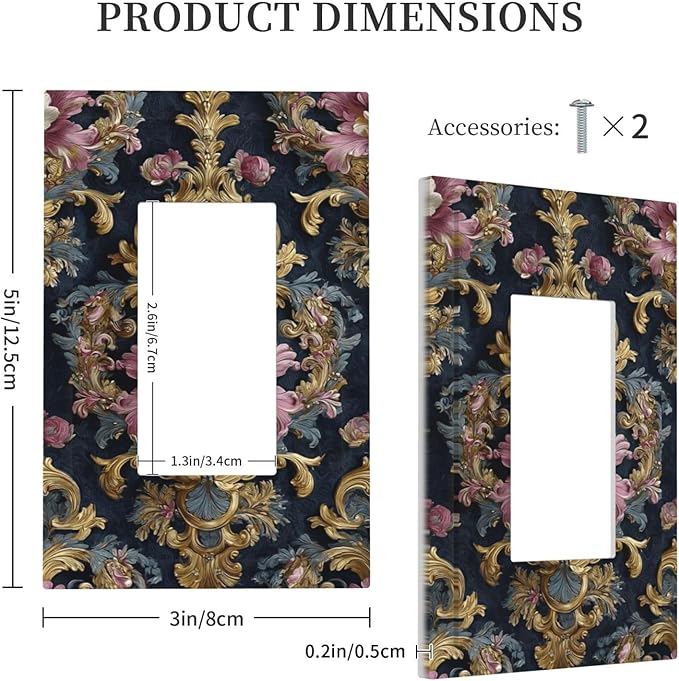 Decorative Outlet Covers Rococo Pink Floral Flower Gold Leaf 1 Gang Rocker Light Switch Cover Plate Single Wall Plates for Electrical Outlets Switch Plate Covers Faceplate for Home Decor