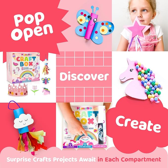 Mumaloo Unicorn Craft Box - 10 Fun Arts and Crafts for Kids Ages 4-8, No Mess, Educational, Mermaid Art Projects, Toddler Crafts & Activities Kit with Supplies, Gift for Girls 3 4 5 6 7 8 Years Old