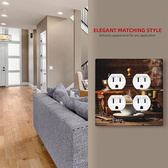 Decorative Outlet Covers with Vintage Coffee Retro Grinder Artwork Design 2 Gang Wall Plate Double Duplex Receptacle Light Switch Cover Switch Plate Cover for Rustic Kitchen Decor