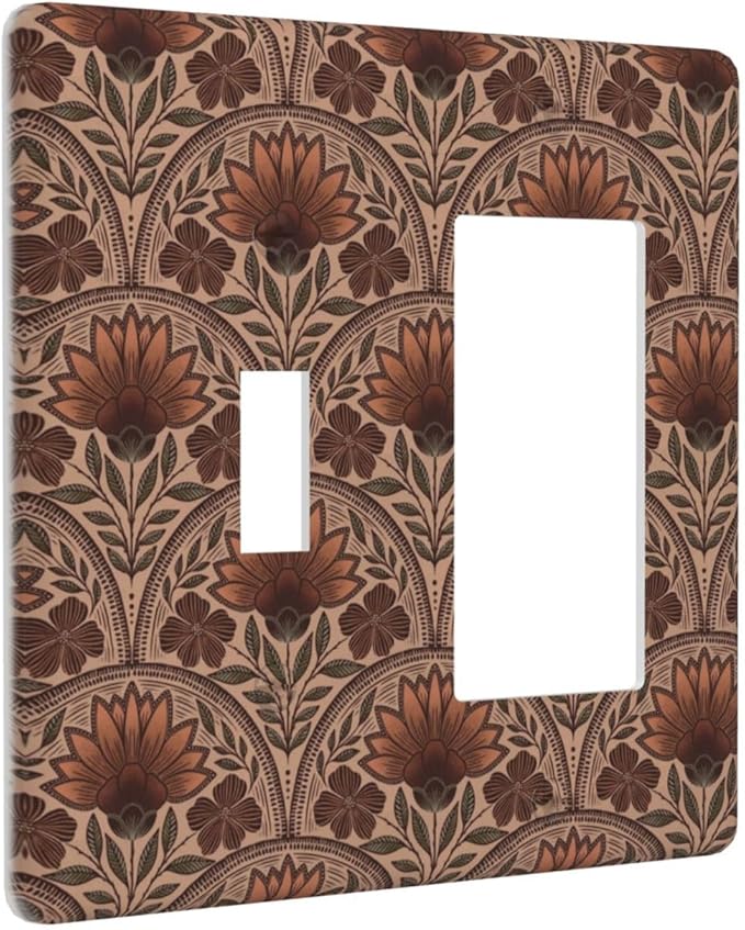 Earth Tone Floral Rustic Damask Boho Flower Outlet Covers 1 Toggle 1 Rocker Combination Decorative Wall Plate Electrical Switch Plates Light Switch Cover Plate for Farmhouse Home Decor