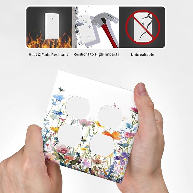 Watercolor Wildflowers Colorful Floral Plant Outlet Covers 2 Gang Double Duplex Decorative Light Switch Covers Electrical Wallplates Socket Faceplate for Bedroom Living Room Decor