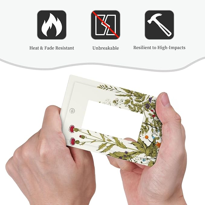 Country Wild Flower Decorative 1 Gang Single Decorator GFCI/Rocker Wall Plate Spring Blossom Botanical Sage Herbs Border Vintage Floral Electrical Receptacle Outlet Light Switch Cover for Dimmer, USB
