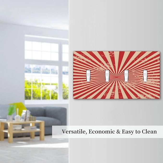 Retro Circus Sparkling Red White Lines Mid Century Light Switch Covers Quad Toggle Electrical Faceplate 4 Gang Wall Plate Decorative Switch Plates Cover for Farmhouse Home Decor
