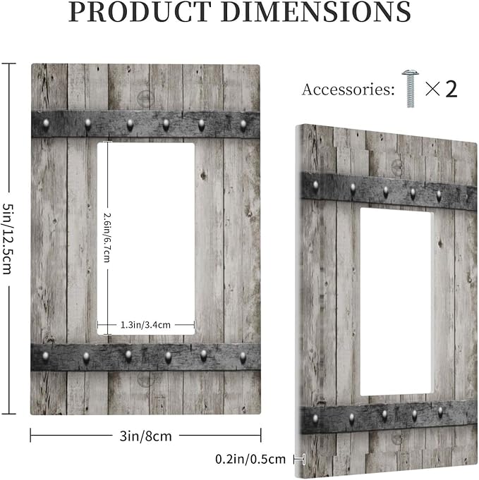 Farmhouse Grey Wood Barn Door Single Rocker Outlet Wall Plate Decorative 1 Gang Decora Electrical Rustic Country Gray Wall Plates Gfci Switchplate Plastic Faceplate for Kitchen Bathroom Home Decor