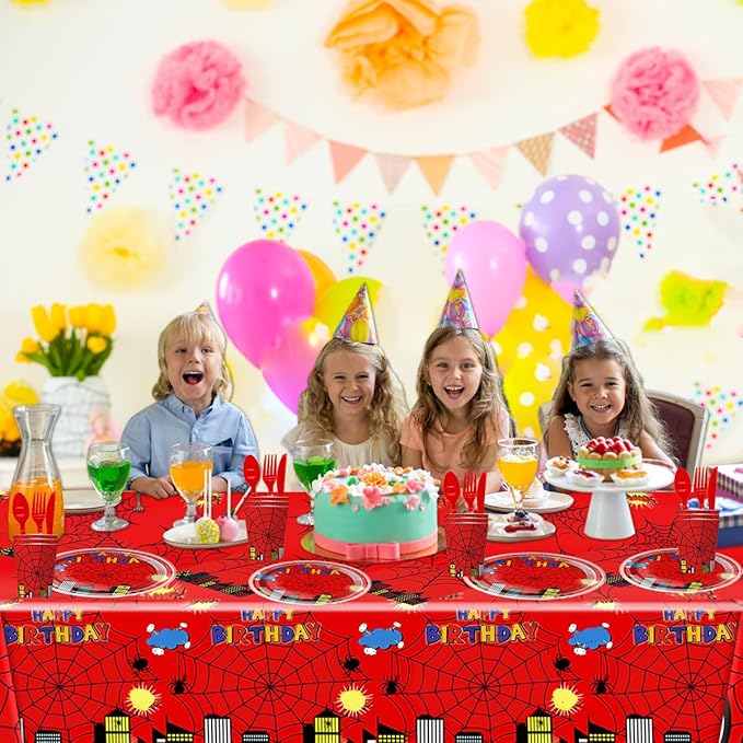 81Pcs Cartoon Spider Birthday Party Supplies,Red Spider Set Tableware Plates Napkins Cups Knives Spoons Forks