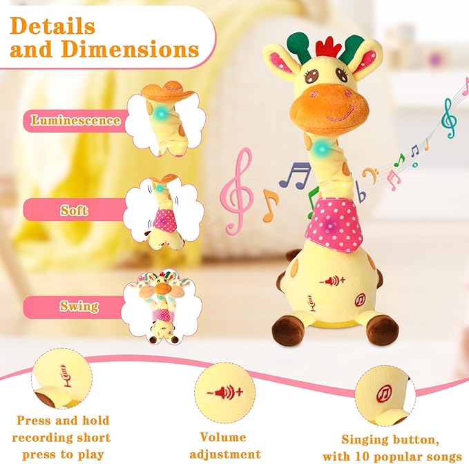 Dancing Giraffe Toy Stuffed Animal Toddlers Gifts for Baby Toys Singing Song Toddlers Toy Repeats What You Say Glowing Musical Toy for Baby Birthday Gift Groovy Giraffe Toy