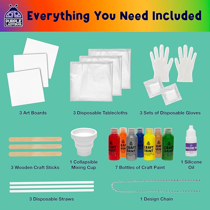PURPLE LADYBUG Paint Pouring Kit - Painting Kit for Kids, Art and Crafts for Kids Ages 8-12, Gifts for 6 7 8 9 10 11+ Year Old Boys & Crafts for Girls 8-12, Birthday Gifts for Girls, Tween & Teen Girl