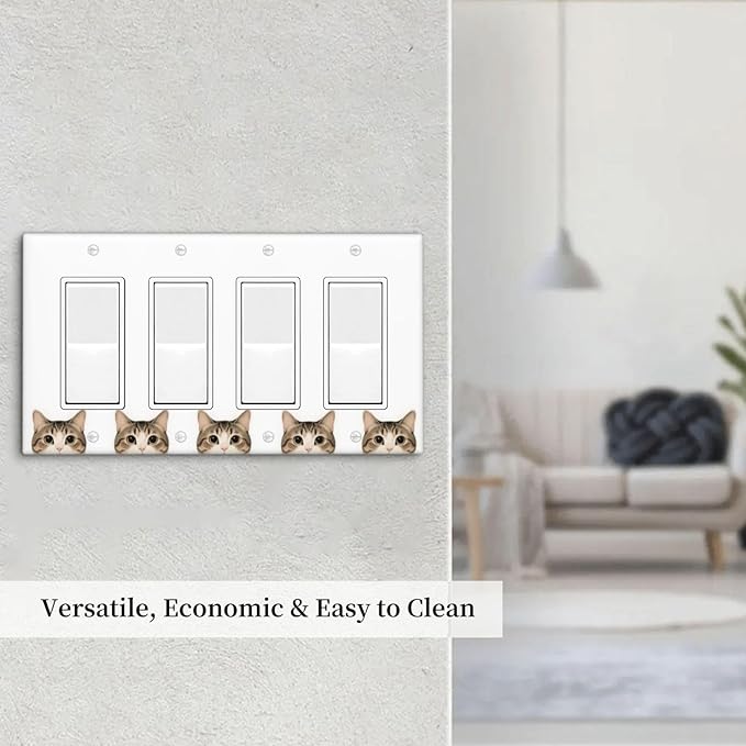 Cat Quad Rocker Wall Plate Decorative 4 Gang Light Switch Covers Electrical Switchplate Home Decorate Faceplat for Bathroom Bedroom Kitchen Room 4.5 x 8 Inch