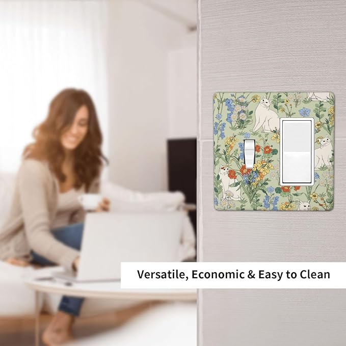 Outlet Covers Vintage Floral Cute Cat Colorful Flowers 1 Toggle 1 Rocker Combination Decorative Wall Plate Electrical Switch Plates Light Switch Cover Plate For Bed Room Living Room Decor
