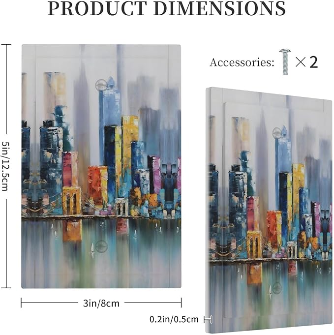 Colorful Nyc Skyline Textured Modern Abstract Light Switch Cover Plate 1 Gang No Device Blank Electrical Wall Plates Faceplate Decorative Switch Plate Covers for Bedroom Living Room Decor