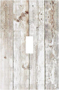 Vintage Light Wood Retro Rustic White Gray Oak Print Decorative Light Switch Cover 1 Gang Single Toggle Device Electrical Faceplate Switchplates Decorator Outlet Wall Plate for Farmhouse Home Decor