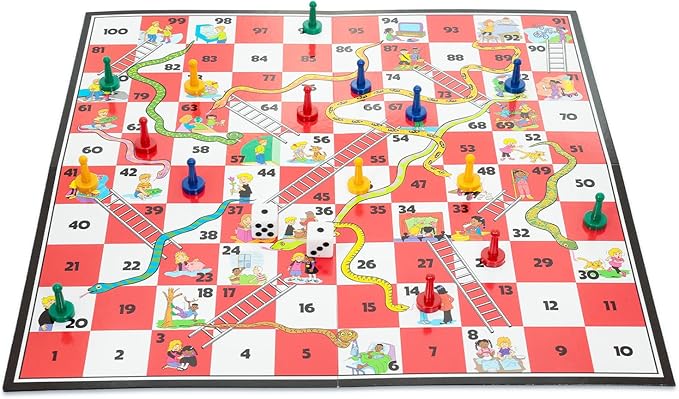 Snakes and Ladders Board Game Set - Classic Strategy Game for Family Game Night with Foldable Board for 2-4 Players | Snakes and Ladders Activity