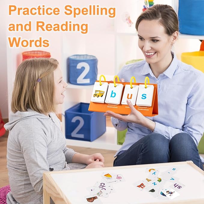 Alened Phonics Flash Cards for Kids 3-8, Sight Words Flash Cards for Kindergarten 1st 2nd 3rd Grade, CVC CVCC CCVC Word Builder, Homeschool & Classroom Phonics Learning Supplies