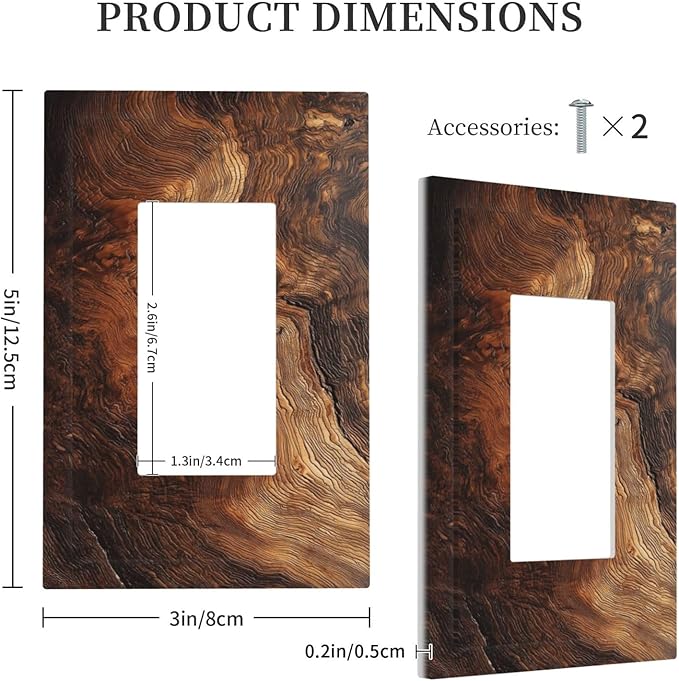 Natural Wood Grain Texture Old Tree Trunk Print Decorative Outlet Covers 1 Gang Single Rocker Light Switch Cover Plate Wall Plates GFCI Faceplate for Farmhouse Home Decor