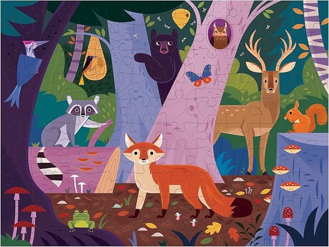 Mudpuppy Forest Above & Below 100 Piece Double-Sided Puzzle from Mudpuppy – Two Fun Puzzles in One!, Colorful Illustrations of Your Favorite Forest Animals, 22" x 16.5", Ages 6+