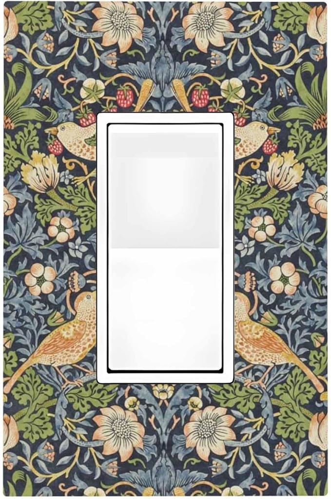 Decorative Outlet Covers Morris Strawberry Thrush Birds Colorful Plants 1 Gang Single Rocker Light Switch Cover Plate Wall Plates Gfci Faceplate For Bed Room Living Room Decor