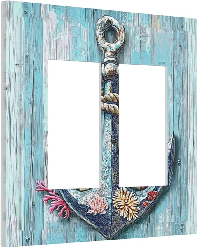 Decorative Outlet Covers Anchor Coastal Beach Nautical Coral 2 Gang Double Gfci Rocker Electrical Wall Panels Light Switch Cover Plate For Farmhouse Cabin Decor